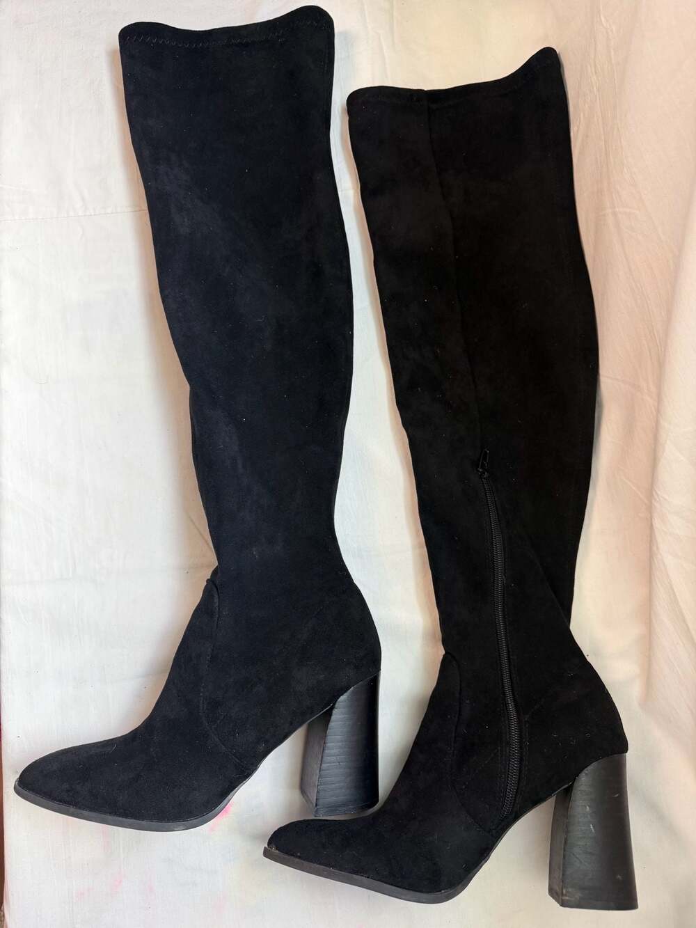 Dolce Vita Black Faux Suede Over The Knee Boots Block Heel Stretch OTK Size 8.5
